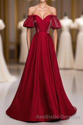 Simple Sweetheart Burgundy Satin Long Evening Prom Dresses, Burgundy Evening Prom Dresses